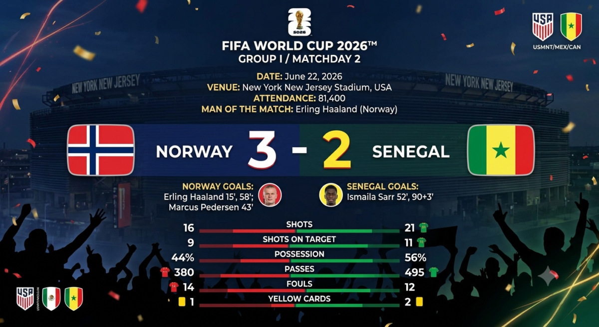 Norway Menang 3 - 2 Dari Senegal